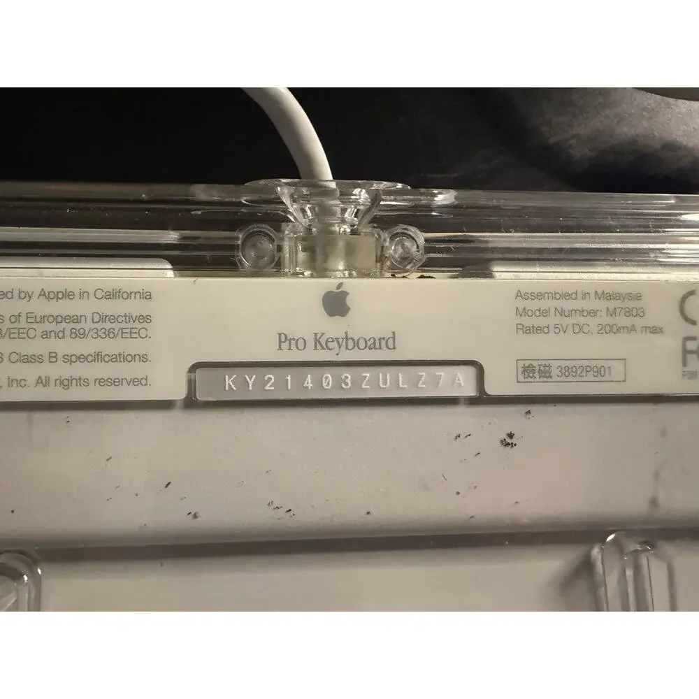 Vintage Apple M7803 Pro USB Wired Keyboard Clear White Tested and Working